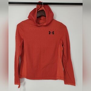 Under Armour HeatGear Textured Orange Hooded Shirt Boys Large